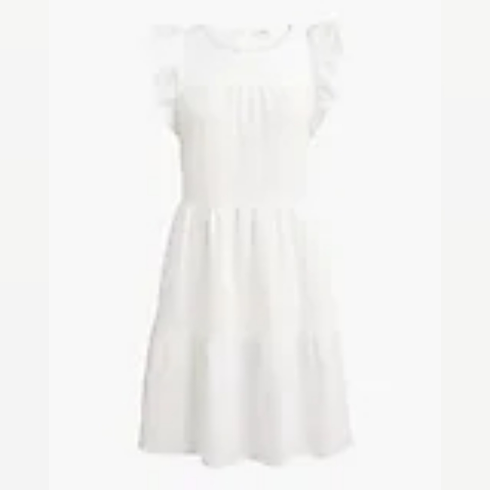J. Crew Factory White Ruffle Sleeve Gauze Dress